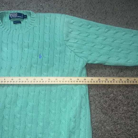 VINTAGE POLO RALPH LAUREN TURQUOISE COTTON CABLE KNIT SWEATER WOMENS sz Large - Picture 5 of 6